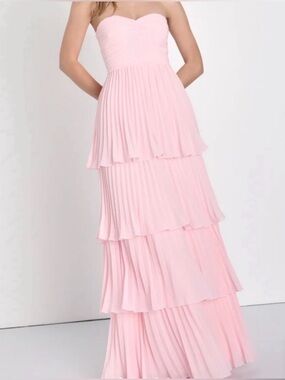 Strapless Tiered Pleated Maxi Dress - Pink